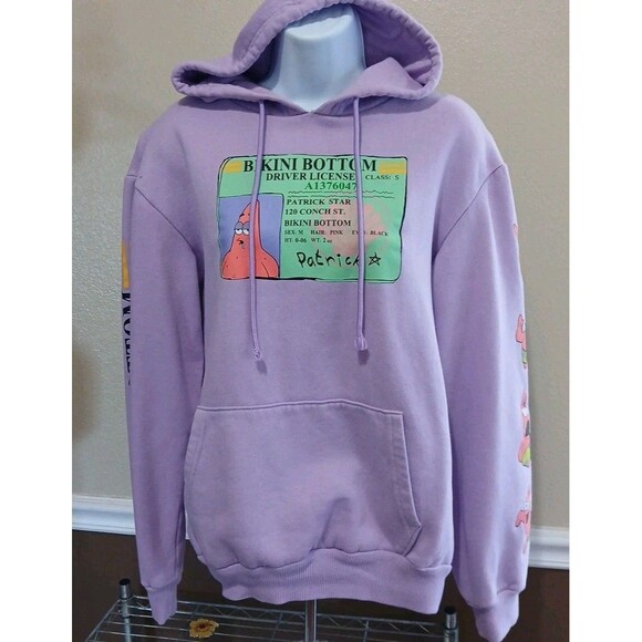 Spongebob Squarepants Patrick Star Hoodie Purple Bikini Bottom Drivers License S - Picture 1 of 8